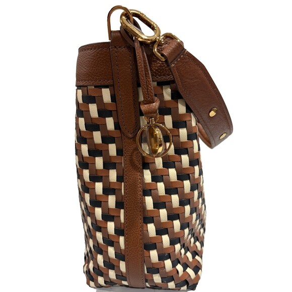 Fossil Jessie Leather Shoulder Bag Woven Colorway Brown/Black / Cream - Picture 13 of 15